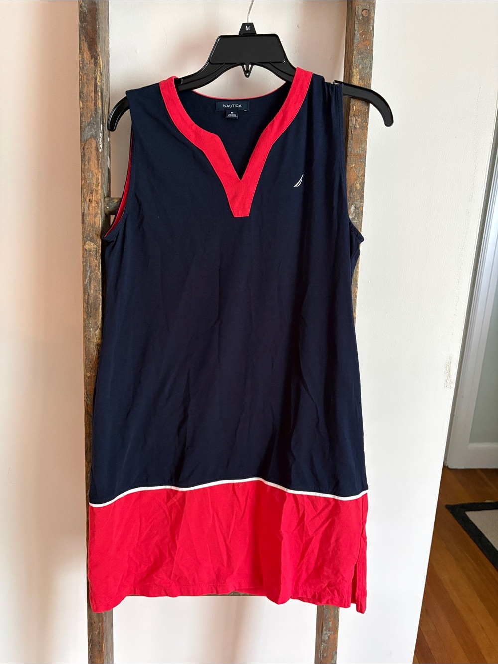 Nautica Navy and Red Sleeveless V-Neck Tunic